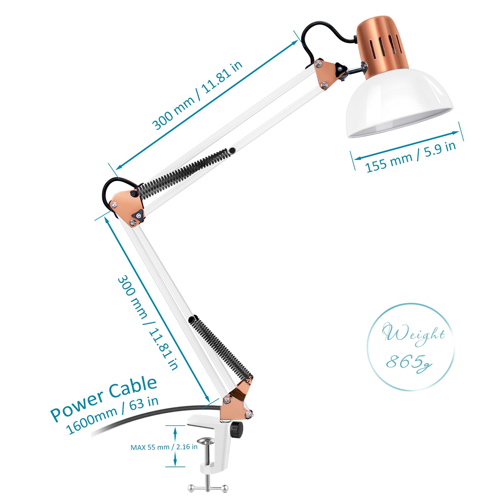 Milpoel Desk Lamp, Metal Swing Arm Table Lamp, E27 Desk Lamp, Clip on Light, Classical Swing Arm Architect Lamp - Image 3