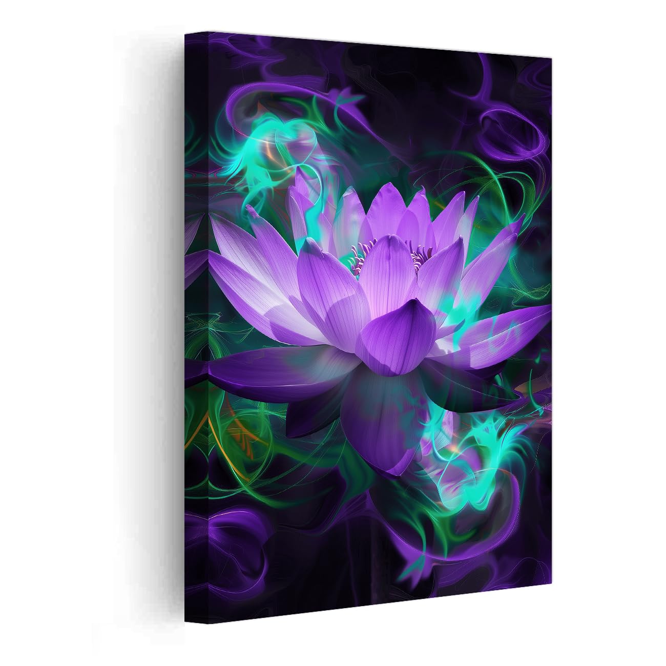 PBXBJY Lotus Flower Canvas Prints Purple Water Lily Wall Art Abstract Floral Painting Pictures Lotus Artwork for Living Room Office Home Decor Framed