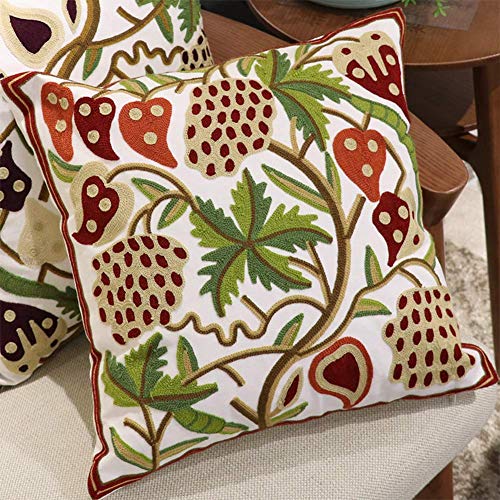 Embroidered Decorative Throw Pillows Cover 18X18 Boho Farmhouse Square Pillow Case For Couch Sofa Bed, Plant Floral Patterns Home Decor Pillows Cover, Embroidery Pattern Fall Pillow Cover #TOP1