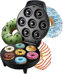 Máquina de Mini Donuts 7 Rosquinhas Antiaderente 110V WQ-605B – Portátil, Preparo Rápido, Fácil de Limpar, Ideal para Festas, Lanches e Negócios, Potência 1200W, Controle de Temperatura