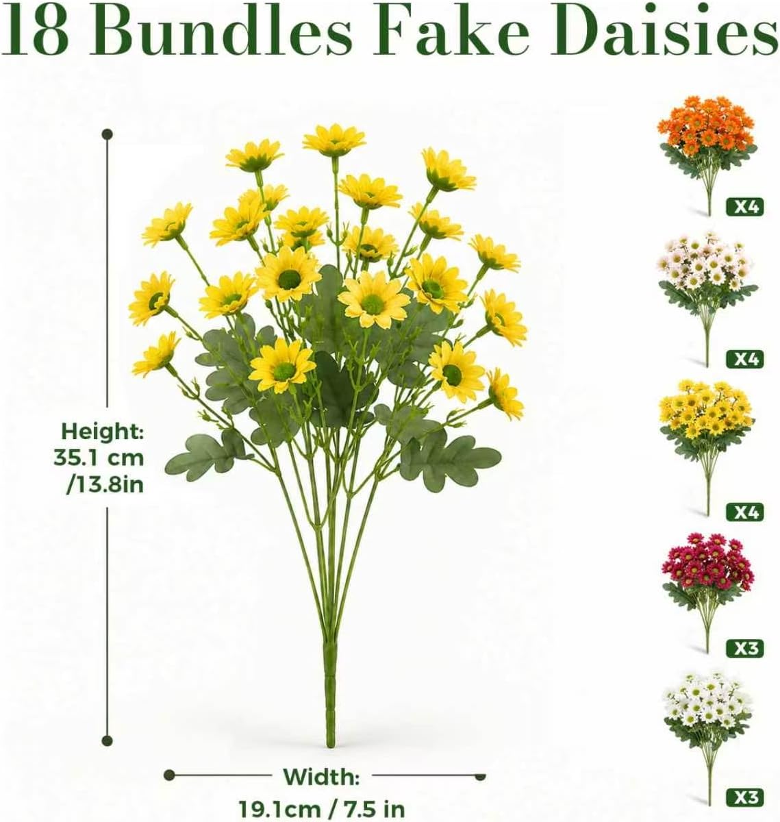 Outdoor UV Resistant Artificial Daisy Flowers - 18 Bundles Fake Daisies, Realistic Faux Floral Decor for Home, Porch, Garden & Planters image 3