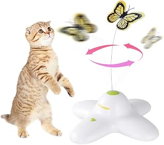 All For Paws インタラクティブキャットトイ モーションアクティベート バタフライフライキャットトイ インタラクティブ 屋内猫用 フラッターバグキャットトイ フラッター回転子猫おもちゃ 2つの代替品