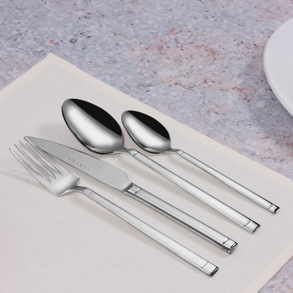 Stainless Steel Cutlery Set, Modern Silverware Flatware Set for Dining, Kitchen Utensils with Forks, Knives and Spoons, Dishwasher Safe (Barcelona) (24)