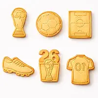 Kit 6 Cortador Marcador Molde de Biscoito Tema Copa do Mundo Futebol Confeitaria Cookies Pasta Americana Fodant