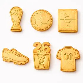 Kit 6 Cortador Marcador Molde de Biscoito Tema Copa do Mundo Futebol Confeitaria Cookies Pasta Americana Fodant