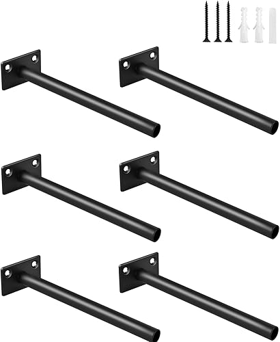 Miniatura 46 de 4 soportes de estante flotante de acero sólido negro de 5 pulgadas, soportes ocultos para estantes flotantes de madera, soporte oculto para estantes