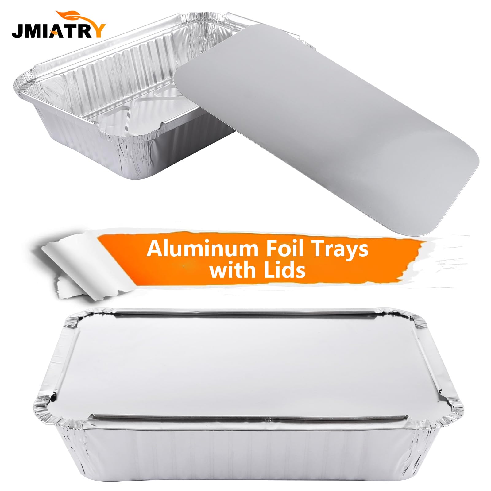 JMIATRY 100 vassoi in alluminio con coperchi, 21 x 14 x 5 cm, contenitori usa e getta con coperchio, 800 ml, vassoi da asporto per conservare alimenti, arrostire, cuocere, grigliare e congelare
