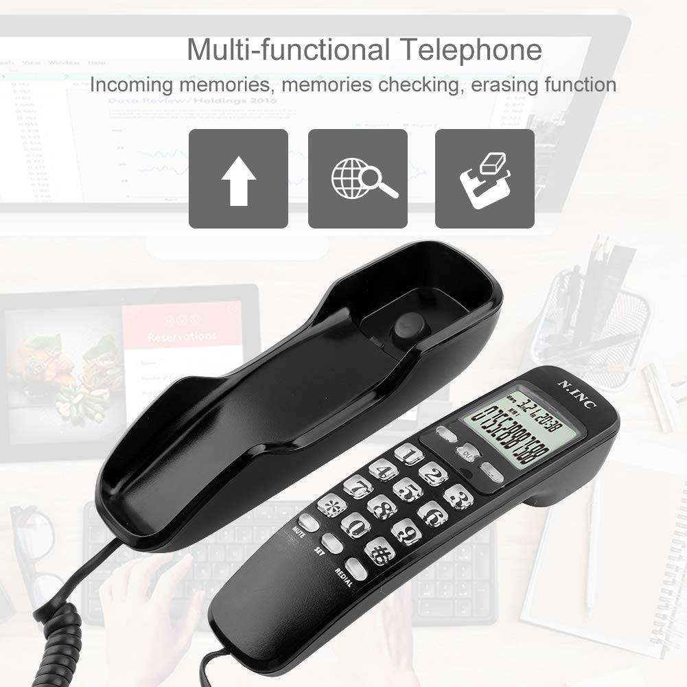 Wand Telefon eingehende Anrufer ID LCD Display Festnetz-Telefon mit Anrufbeantworter für Home Office Hotel(schwarz)