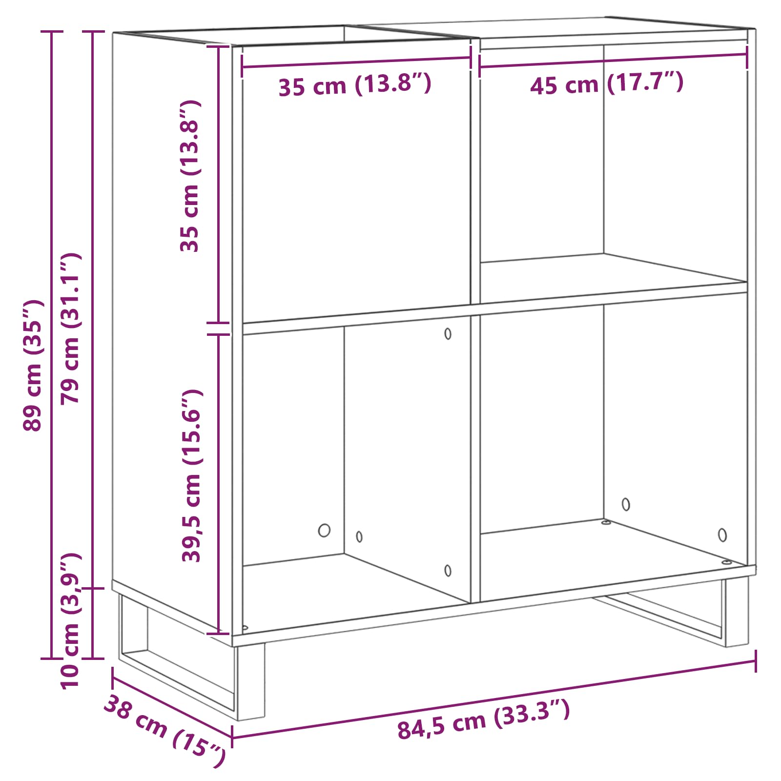 Armadietto per dischi in legno, 85 x 38 x 89 cm, con 4 ripiani, versatile scaffale per vinili, CD, DVD, Hi-Fi e da parete come mobile multimediale per soggiorno
