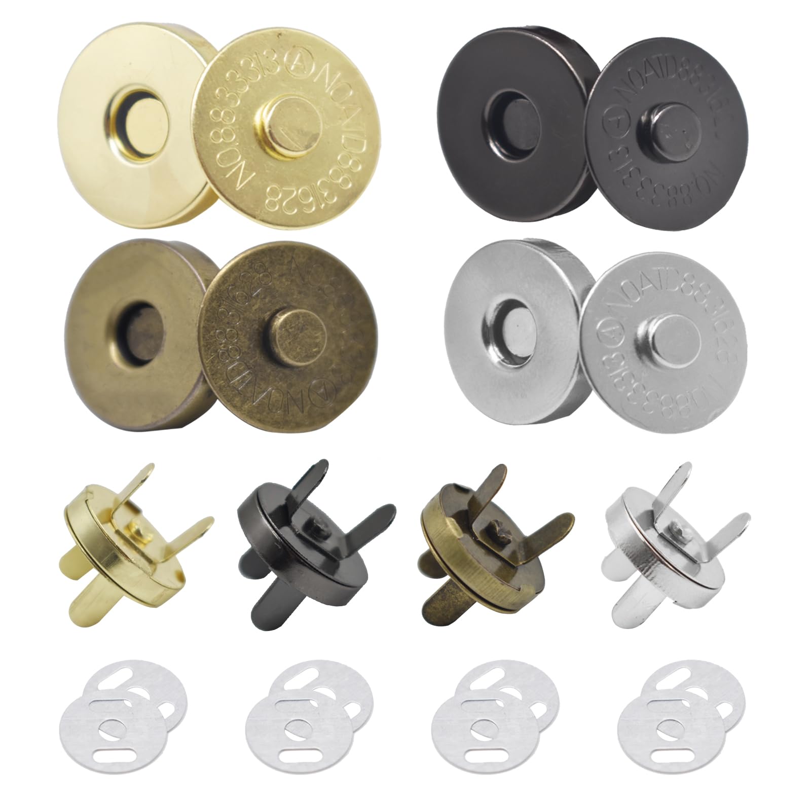 48 Set Magnetic Snap Buttons For DIY - 4 Colors, Metal Clasps For Bags, Purses, Clothes & Crafts