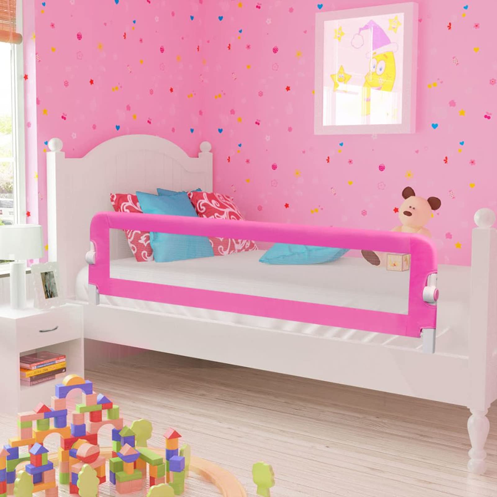 Barandilla de Seguridad Cama de 150x42 cm Rosa, Barrera Seguridad Cama, Barandilla Cama Adulto para Bebe, Valla Cama N,Protector Pared Cama