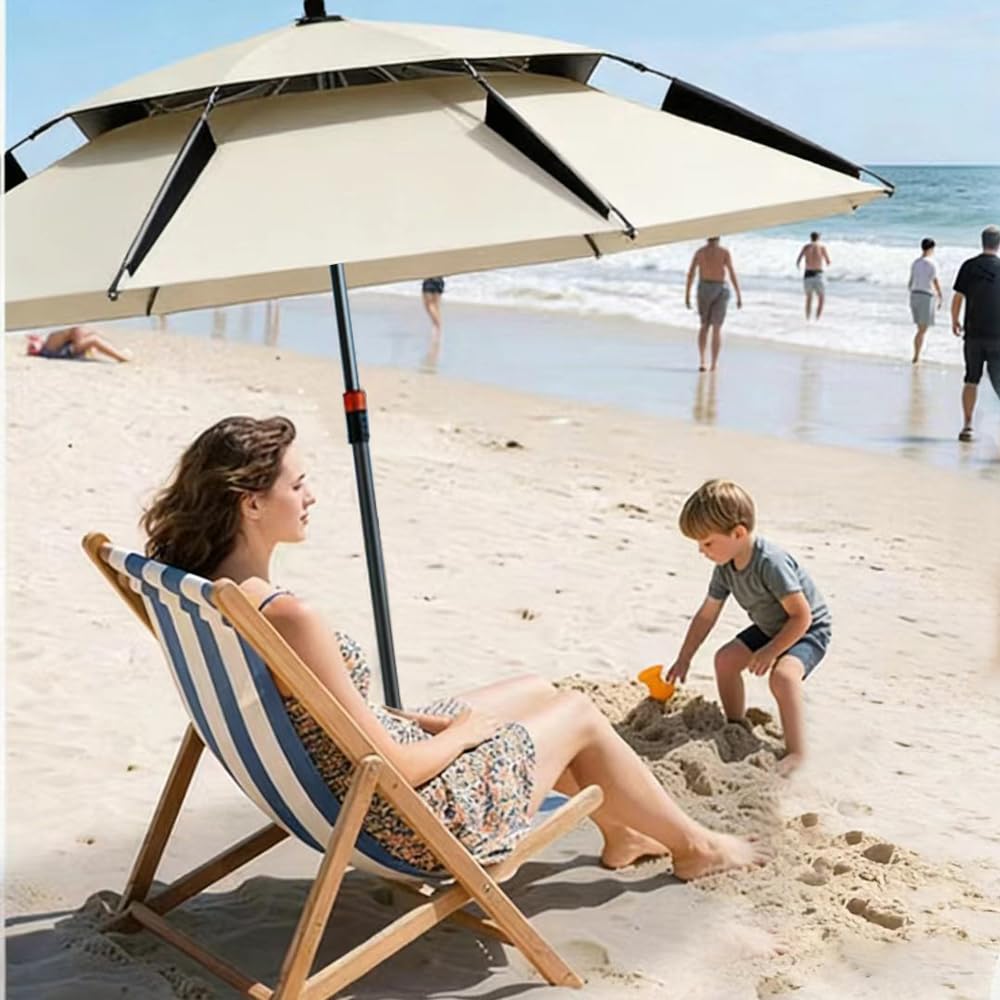 Ombrellone da spiaggia, Ø 160 cm, con orlo, girevole a 360°, ombrellone da viaggio, con borsa per il trasporto, ombrellone da giardino, protezione solare UV 50, parasol per balcone, giardino