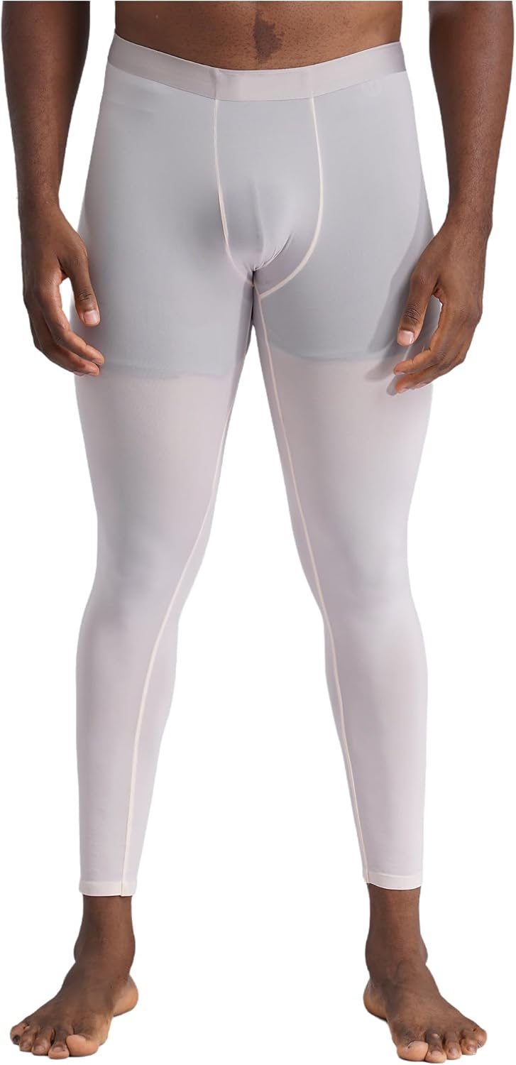 Agoky Men's Glossy Leggings Yoga Skinny Ice Silk Compression Tights Workout Nylon Sheer Pants