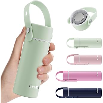 Exllena Small Water Bottle 200 ml with Adjustable Silicone Handle Mini Thermos Flask with Stainless Steel Lid Lightweight and Compact 100% Leak-Proof Ideal for On the Go Travel Mint Green