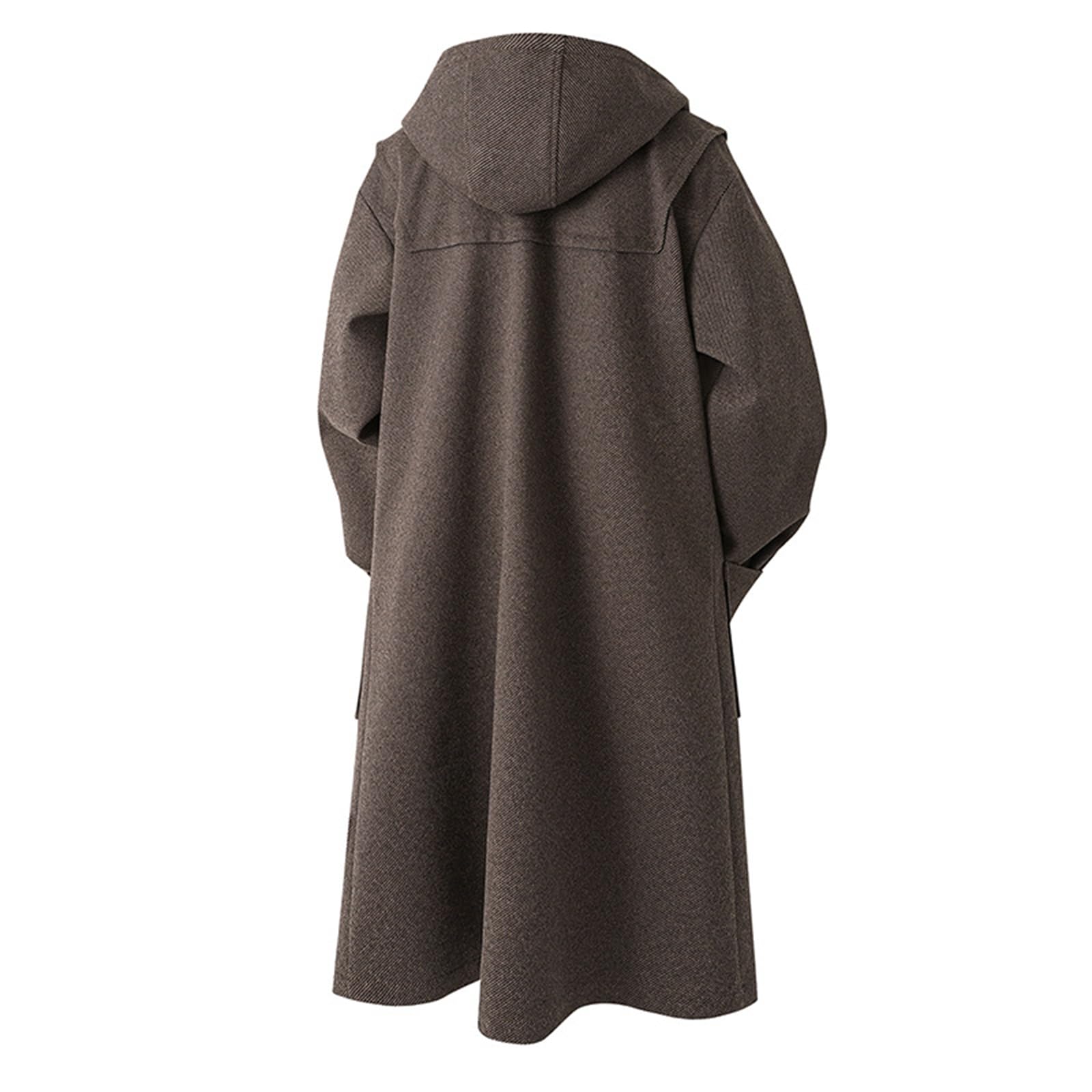 Męski płaszcz z kapturem, guziki rogowe, długa kurtka typu pea coat, casualowy płaszcz na jesień i zimę