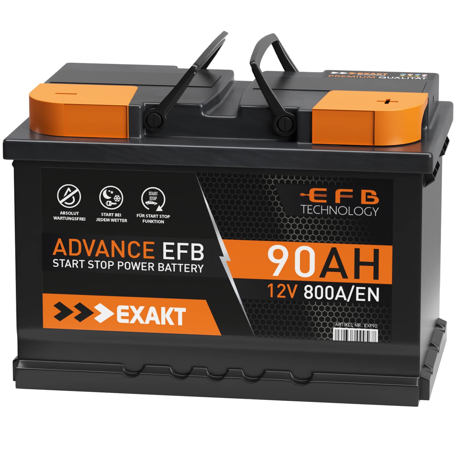 EXAKT EFB Batterie 90Ah 12V Start-Stop Autobatterie ersetzt 70Ah 75Ah 80Ah