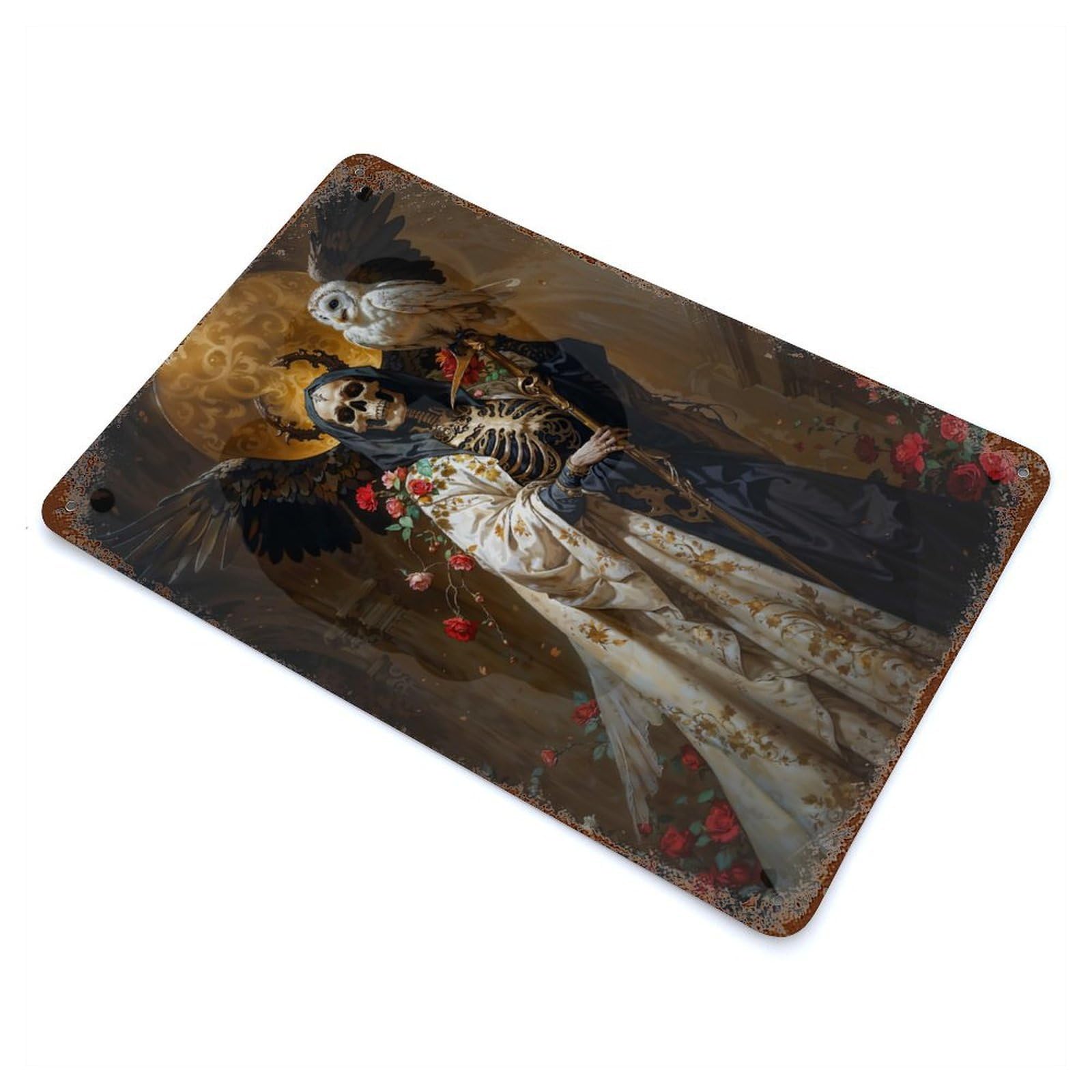 Retro Metal Sign with Diosa De Lo Inevitable Santa Muerte Design 11.8"x7.9", for Living Room, Hallway And Home Decor, Vintage Wall Decor