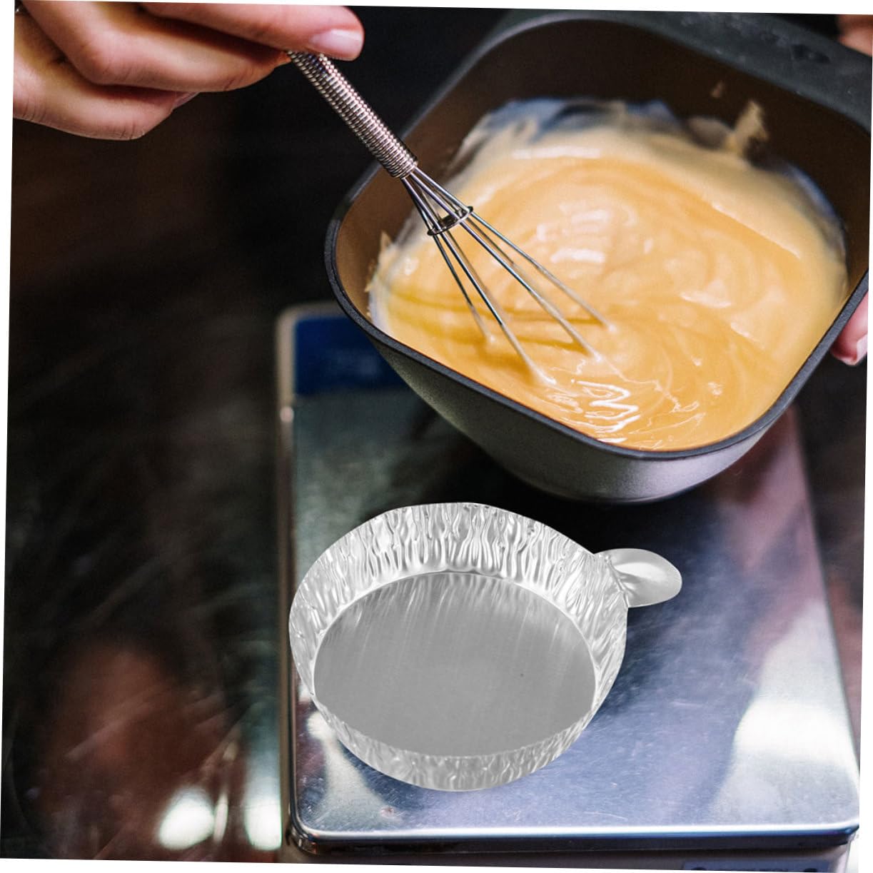 NUOBESTY 5 Series Plato De Pesaje Bandeja Sartenes Platillo De Balanza Platillos De Pesaje De Aluminio Plato De Pesas De Laboratorio Platillo De Pesaje Papel De Aluminio Plata 100 Piezas*5