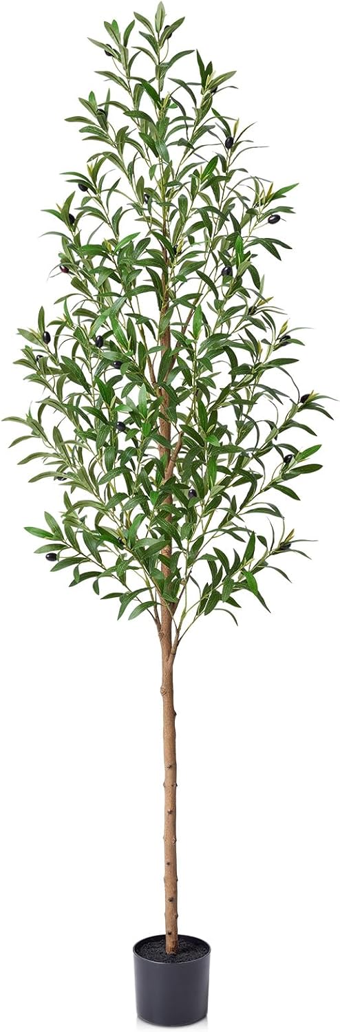 6FT Artificial Olive Tree Indoor – Real Wood Trunk Tall Faux Olive Tree, Large Fake Potted Plant for Home Decor Living Room& Office Decor,VN245