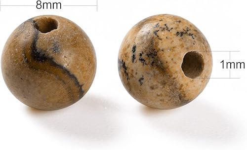 Miniatura 135 de BEEFLYING 100 cuentas de piedra de turmalina negra natural de 0.315 pulgadas (0.315 in), piedras preciosas redondas sueltas con hilo de cristal