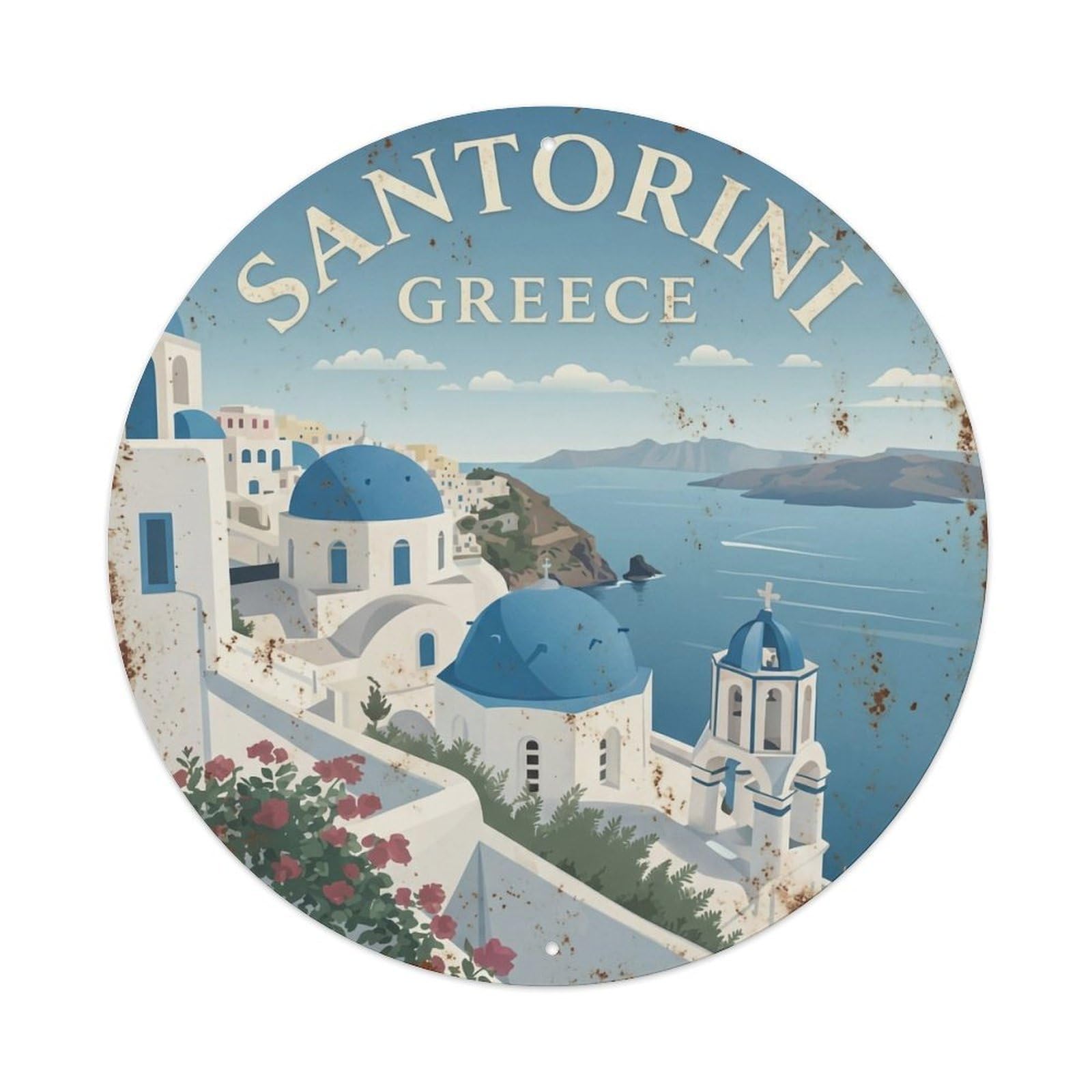 Vintage Travel Church Santorini Bells 1 Metal Tin Sign