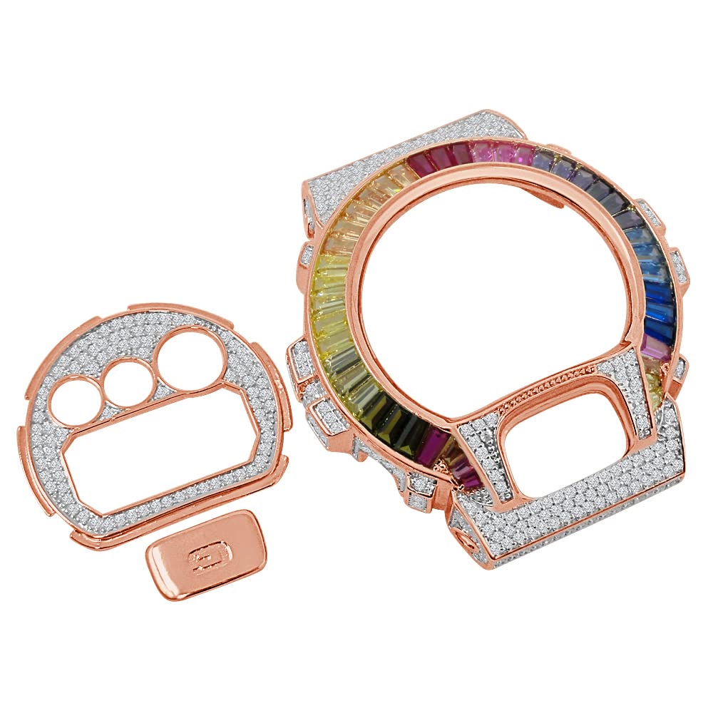 Baguette Replacement Solitaire Smart Watch Case Insert Cover 6 00 CWT VVS1 D Zirconia 14k Gold Finish Compatible