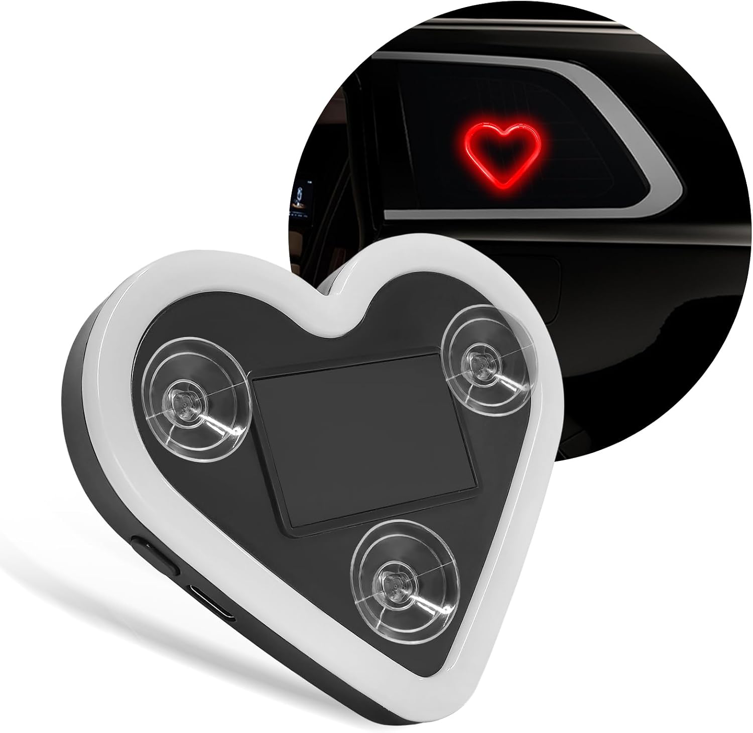 Heart-Shaped Car LED Ambient Light, Solar-Powered Love Heart Lamp Vehicle LED Neon Light with Suction Cups, Cute Vibration-Sensing Lamps Car Triangle Window Ambient Lights (Red)