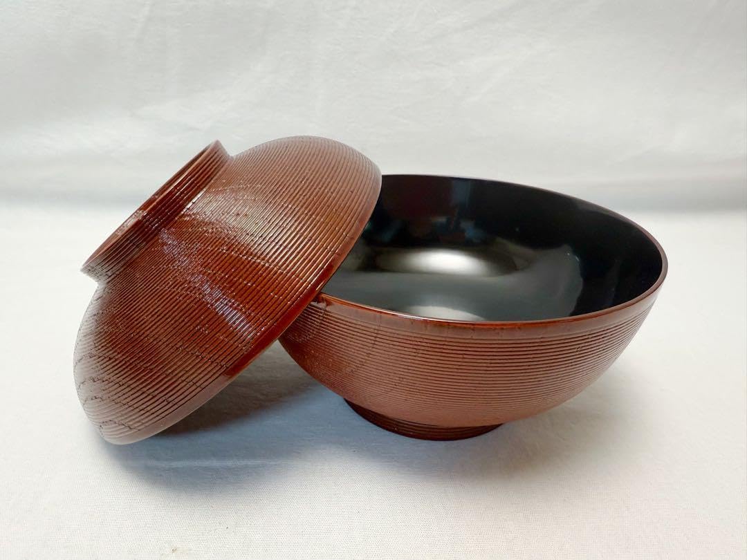 ほぼ未使用 懐石道具 天然木製 本漆塗 千筋 雑煮椀 5客揃 溜塗 内黒 共