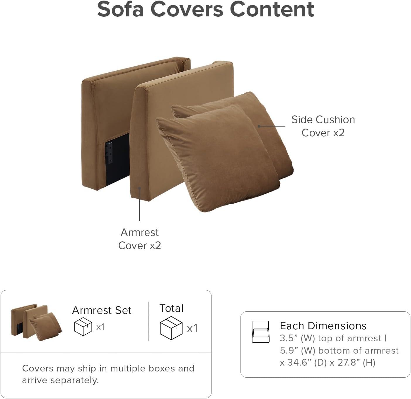 mopio Macy Washable Slipcover Only (Hazelnut Velvet, Armrest)
