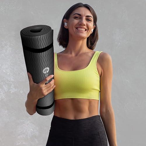 Miniatura 5 de Esterilla para yoga y ejercicio (24 x 71 pulgadas), ideal para amcampadas, ejercicios cardiovasculares, pilates, gimnasia, con correa de transporte