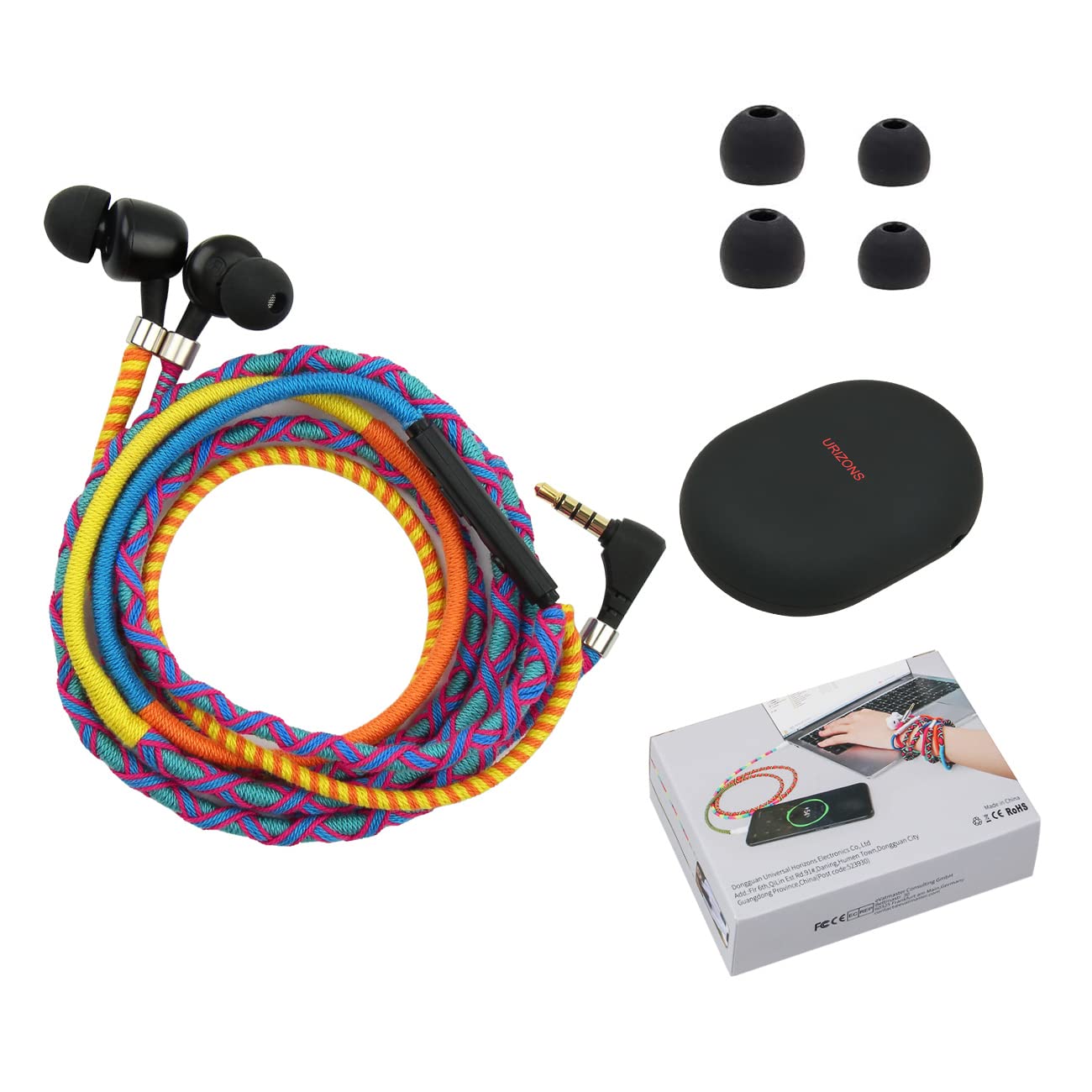Urizons Colorful Braided Cord Headphones In Ear Earphones Wired