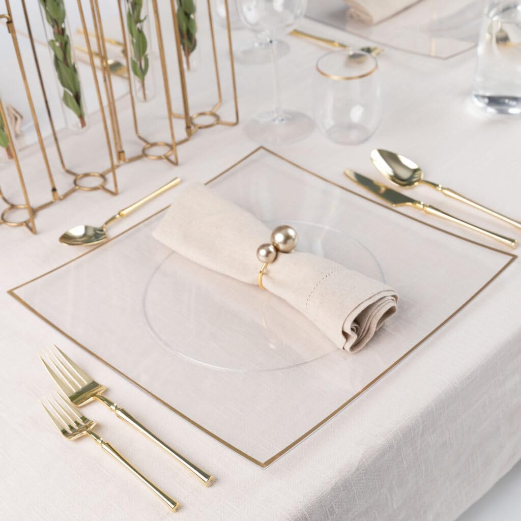 Clear/Gold Rim Flat Square Chargers - 13" - Case Pack of 48 - For Weddings, Parties & Events