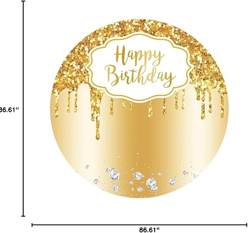 Miniatura 6 de Leowefowa Telón de fondo redondo dorado brillante de feliz cumpleaños con lentejuelas doradas de diamantes para fotografía, fondo de poliéster,