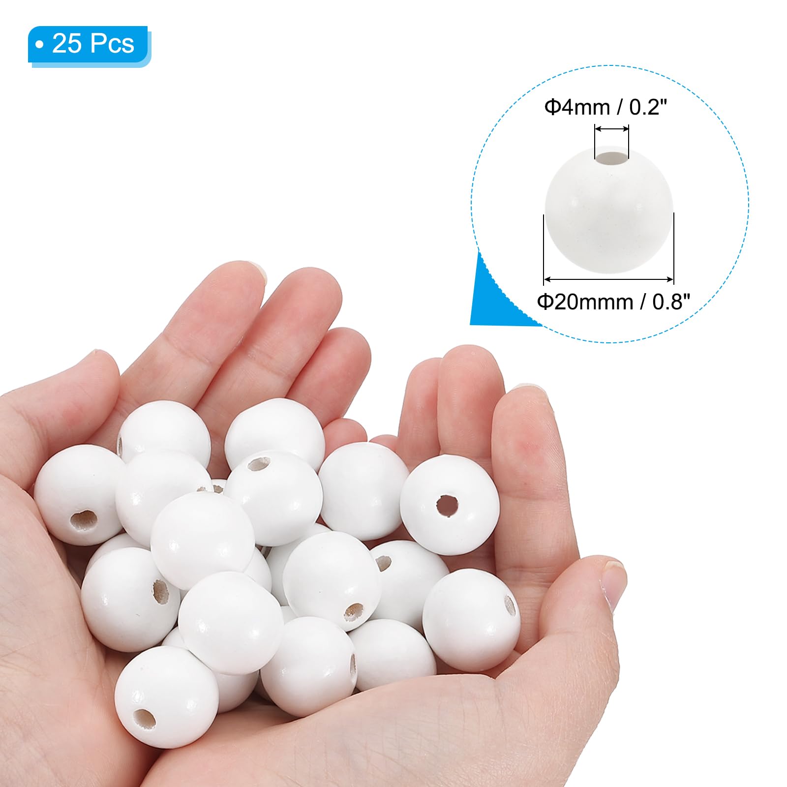 PATIKIL 20mm White Wooden Round Beads, 25 Pack for Crafting Jewelry Making, DIY Projects, Home Decor - Image 2