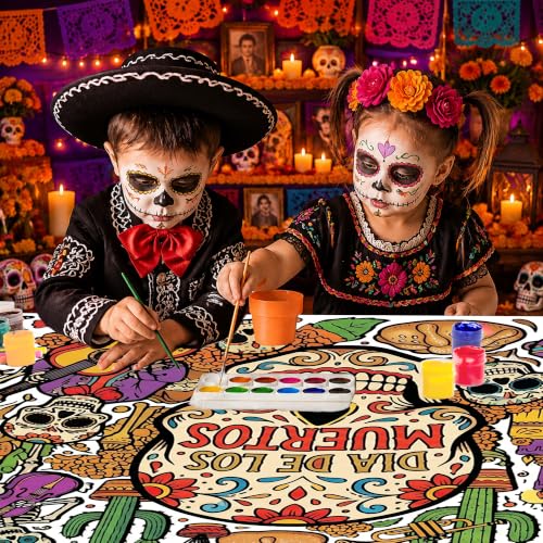 Image of Dia De Los Muertos Crafts for Kids - Day of The Dead Giant Coloring Poster | 30 x 72 Inches Jumbo Coloring Banner - Kids Gifts Activities Toys Dia de Los Muertos Party Favors Decorations | Kids Games