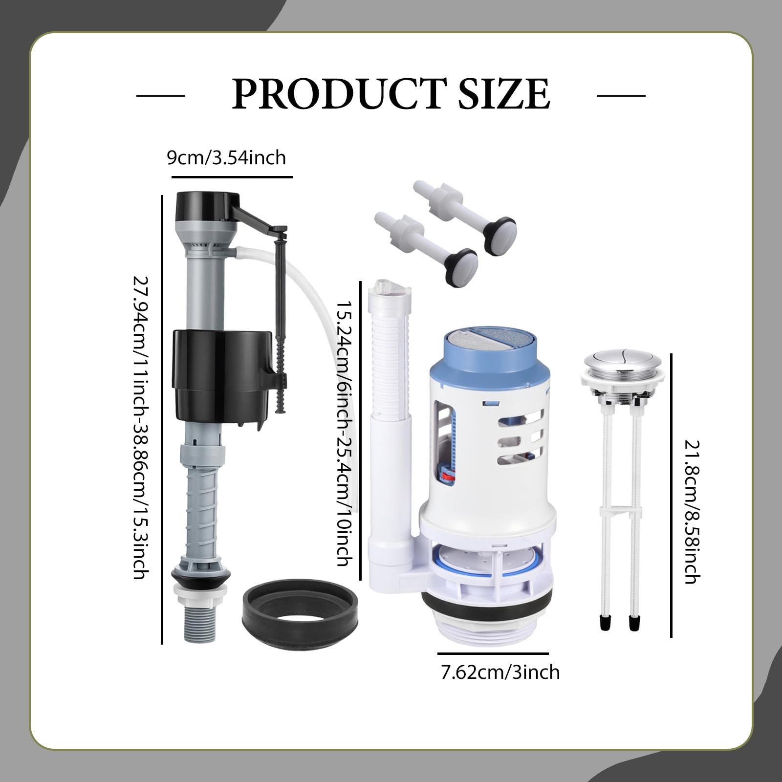 MagiDeal Kit di riparazione per valvola di scarico doppia per WC, pulsante di facile installazione, guarnizione con bulloni, valvola di riempimento e scarico