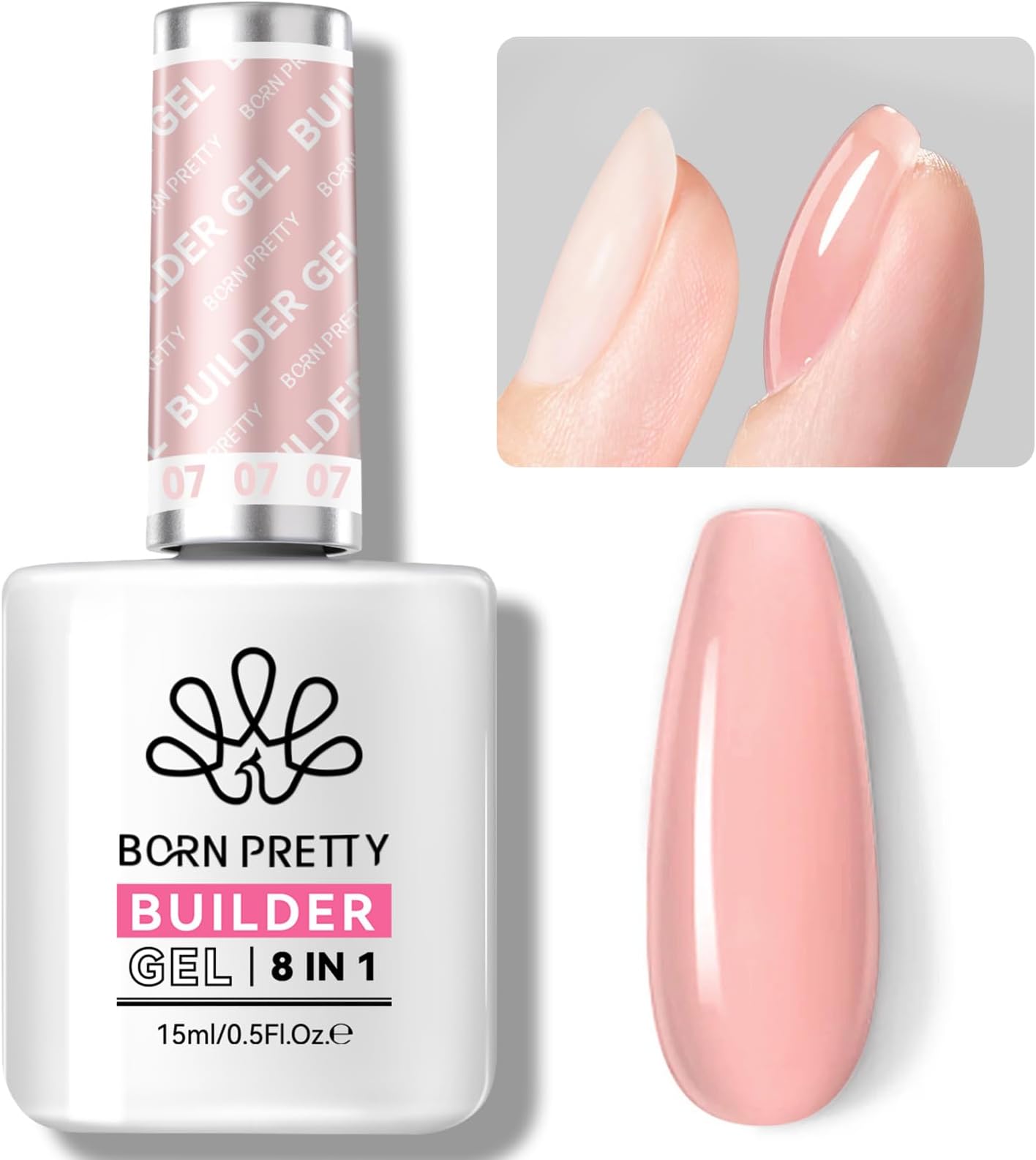 Builder Gel for Nails, 8-in-1 Milky Nude Natural Clear Builder Nail Gel for Apex and Extension Strengthener, Nail GLue Hard Gel Base Rhinestone Glue in a Bottle 15ml