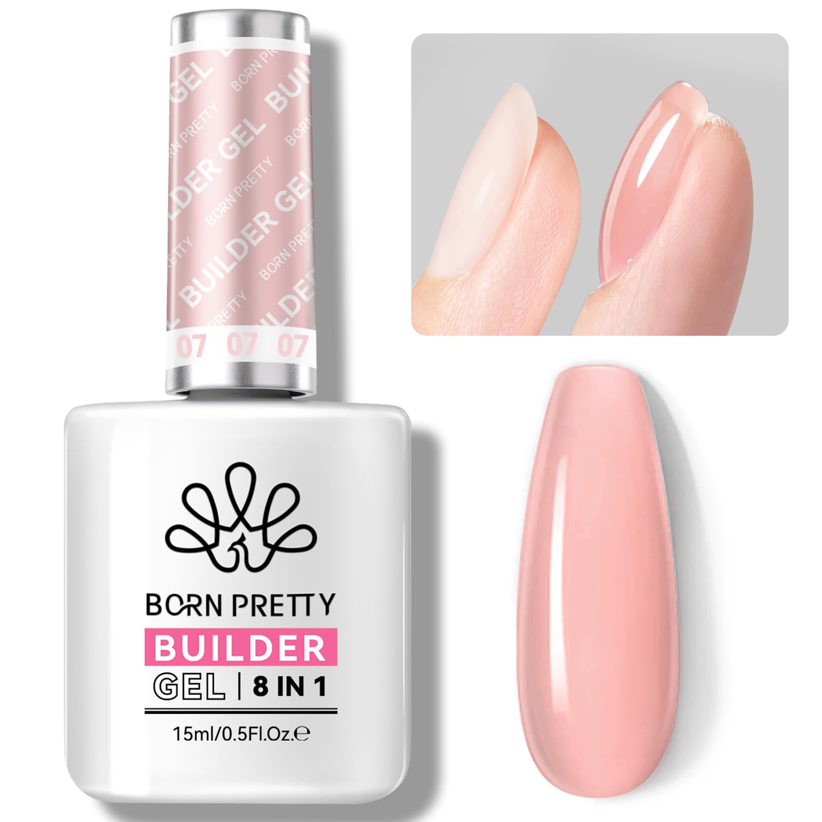 Builder Gel for Nails, 8-in-1 Milky Nude Natural Clear Builder Nail Gel for Apex and Extension Strengthener, Nail GLue Hard Gel Base Rhinestone Glue in a Bottle 15ml