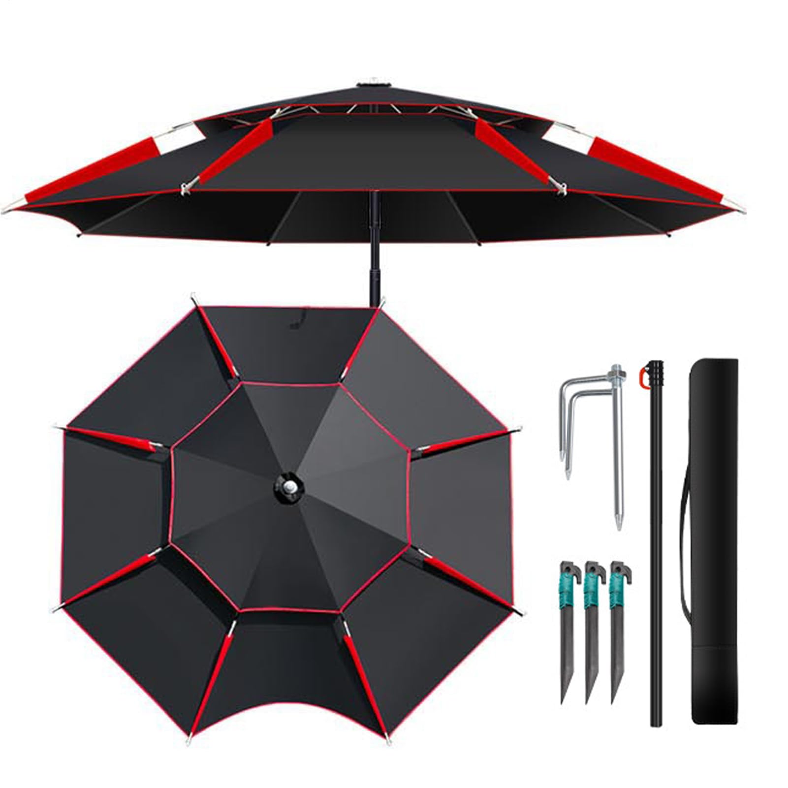 Ombrello Pieghevole Grande Grande Ombrello Pieghevole e Rinforzato | Con Per Patio, Giardino, Terrazza, Piscina, Cortile, Spiaggia, Prato, Balcone, Campeggio, Mercato, , Picnic, Barbecue