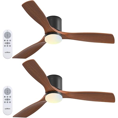 addlon 2 Pack 52 inch Ceiling Fans with Lights, Black Low Profile Ceiling Fan with Light and Remote Control, Flush Mount, Reversible, 3 Wood Blades, 5CCT Dimmable, Ceiling Fan for Indoor/Outdoor Use
