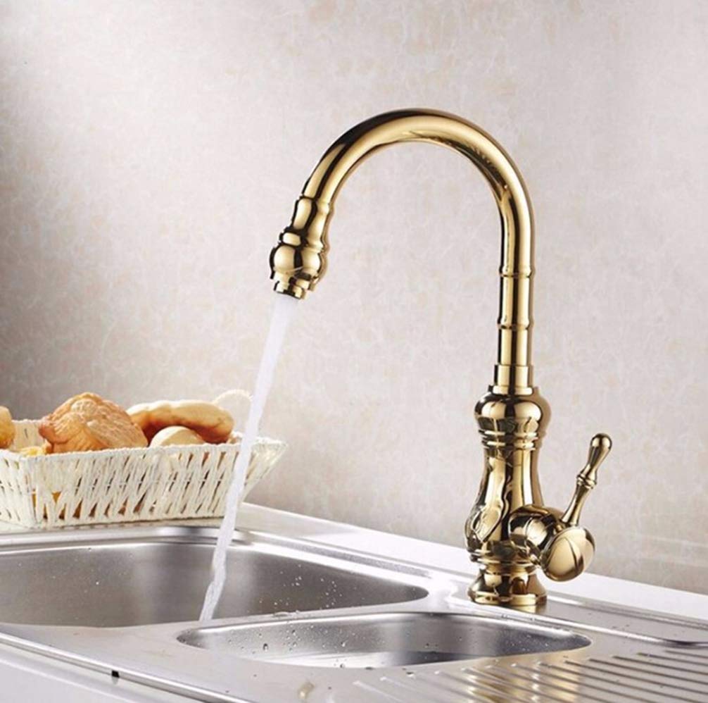 ZYCHSJXA Gold Kitchen Faucet,Water Tap Swivel Spout Vanity Sink Faucet Mixer Single Handle Antique Brass,Gold