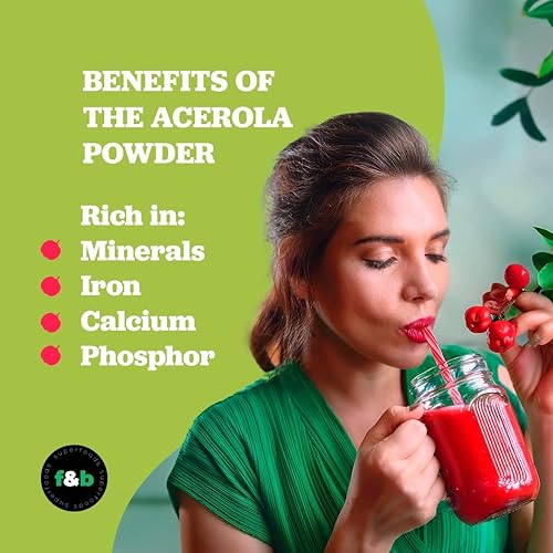 Miniatura 7 de f&b superfoods Polvo de cereza de acerola orgánica pura liofilizado (8oz), polvo orgánico de vitamina C para refuerzo del sistema inmunológico,