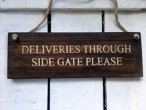 Szhmz Colour-830 Metal Signs Deliveries Sign. Front Door Sign. Deliveries Sign. Deliveries Through Side Gate. Door Sign Postman Sign Metalen Signs With Sayings 4X16 Inch