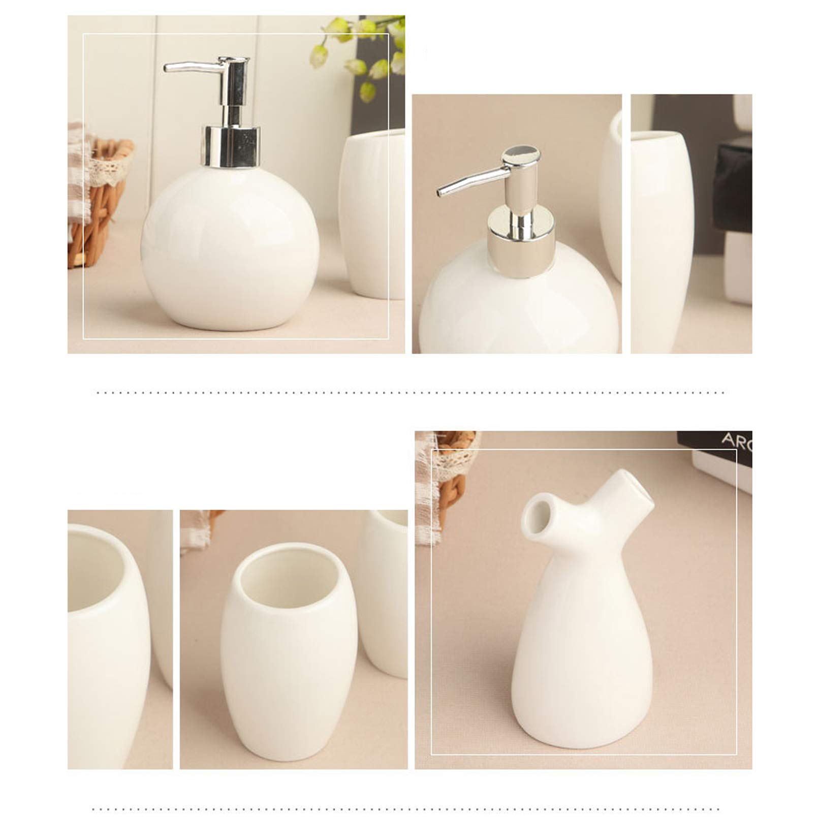 Cutfouwe Conjunto De Accesorios De Baño Adecuado Dispensador De Jabón, Jabonera, Soporte De Cepillo De Dientes, Conjunto Completo De Decoración De Baño Moderno, Conjuntos De Accesorios De Baño,Blanco
