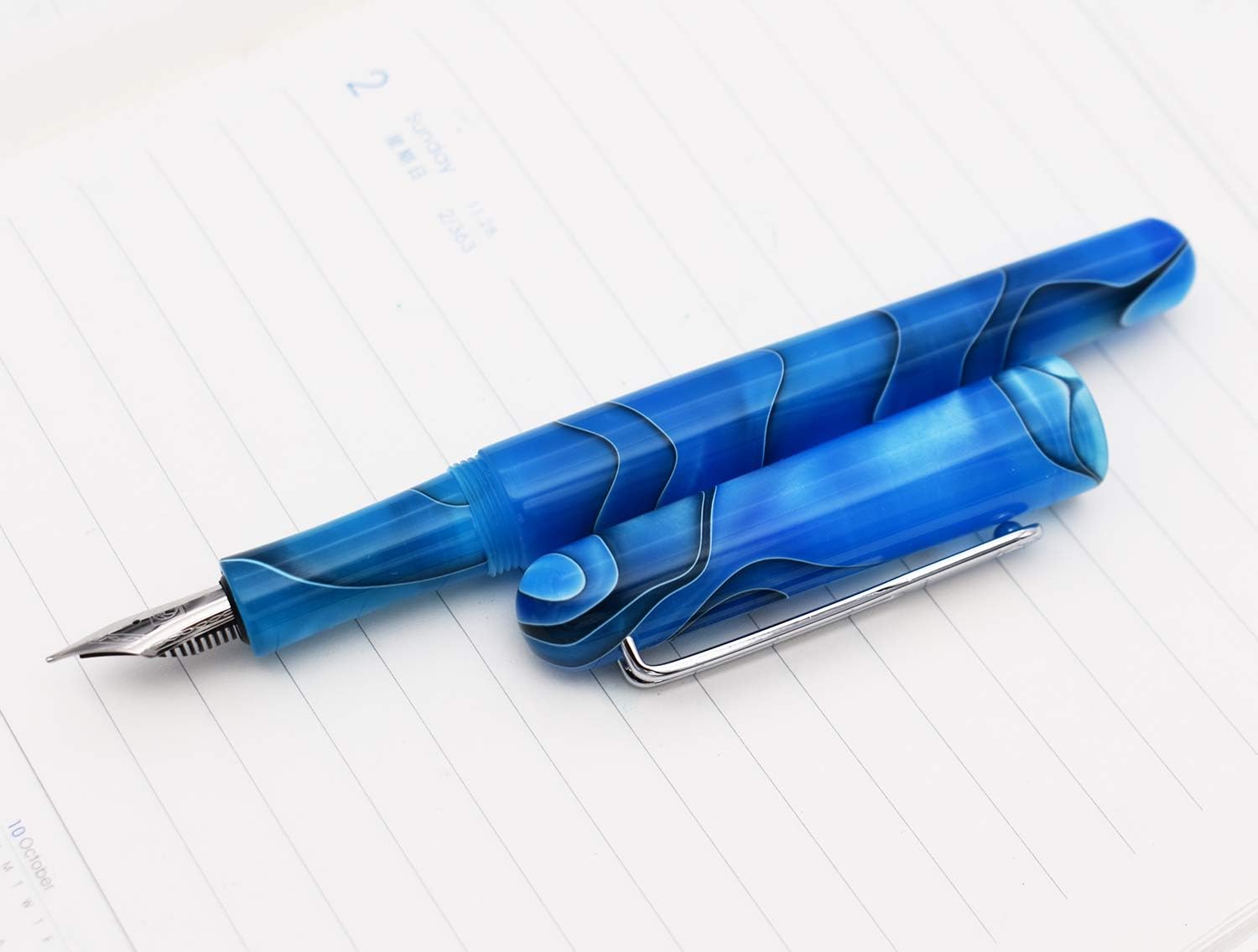 Lanxivi Picasso Etsandy Aurora 975 Fountain Pen, Germany Iridium Fine Nib, Sky Blue Celluloid, Executive Fountain Pens, Classic Design