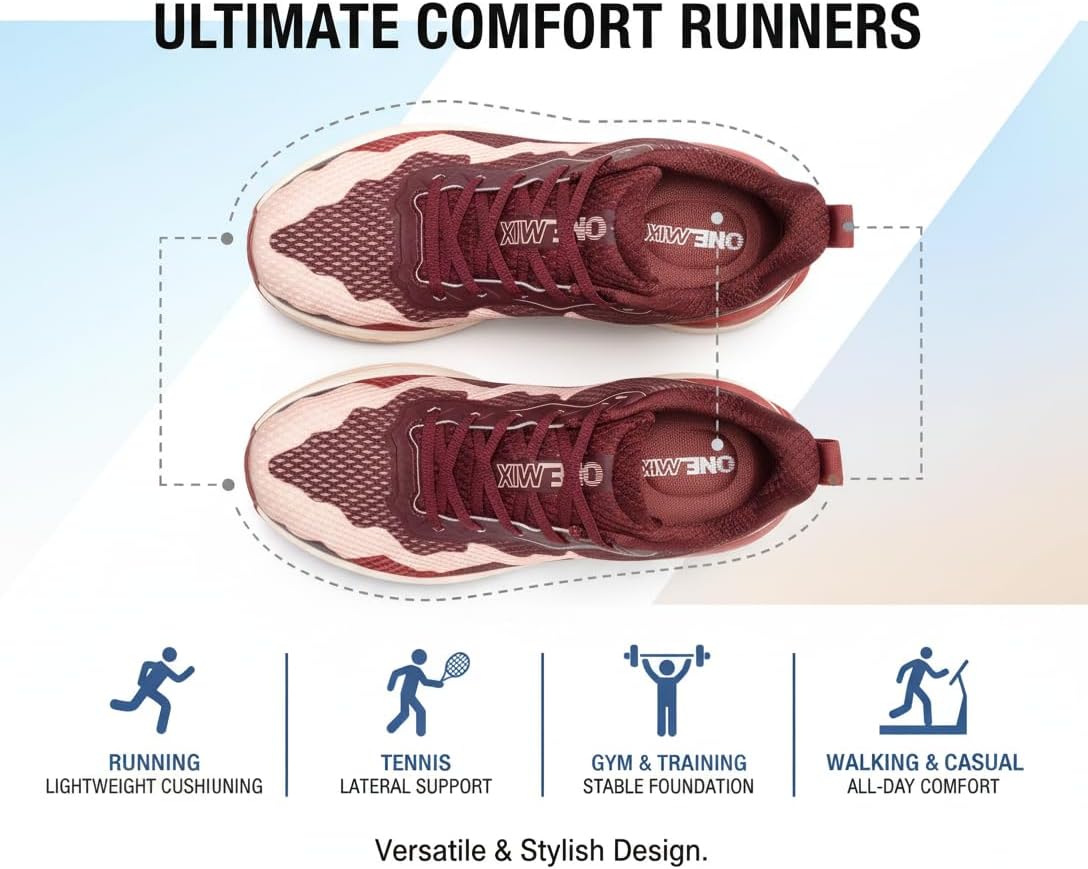 ONEMIX Men's Lightweight Running Shoes, Wide Toe Box Design, Breathable Walking Sneakers - Cushioned Non Slip Tennis Gym Training Workout Fashion Jogging Sport Shoes
