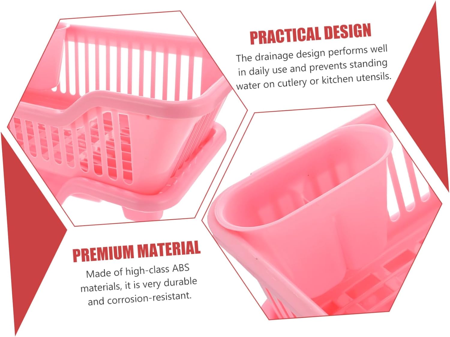 Household Kitchen Draining Rack Small Pink Multi Purpose Dish Basket for Bowls Plates Utensils Storage Easy to Use Stylish Countertop Organizer for Home Restaurants