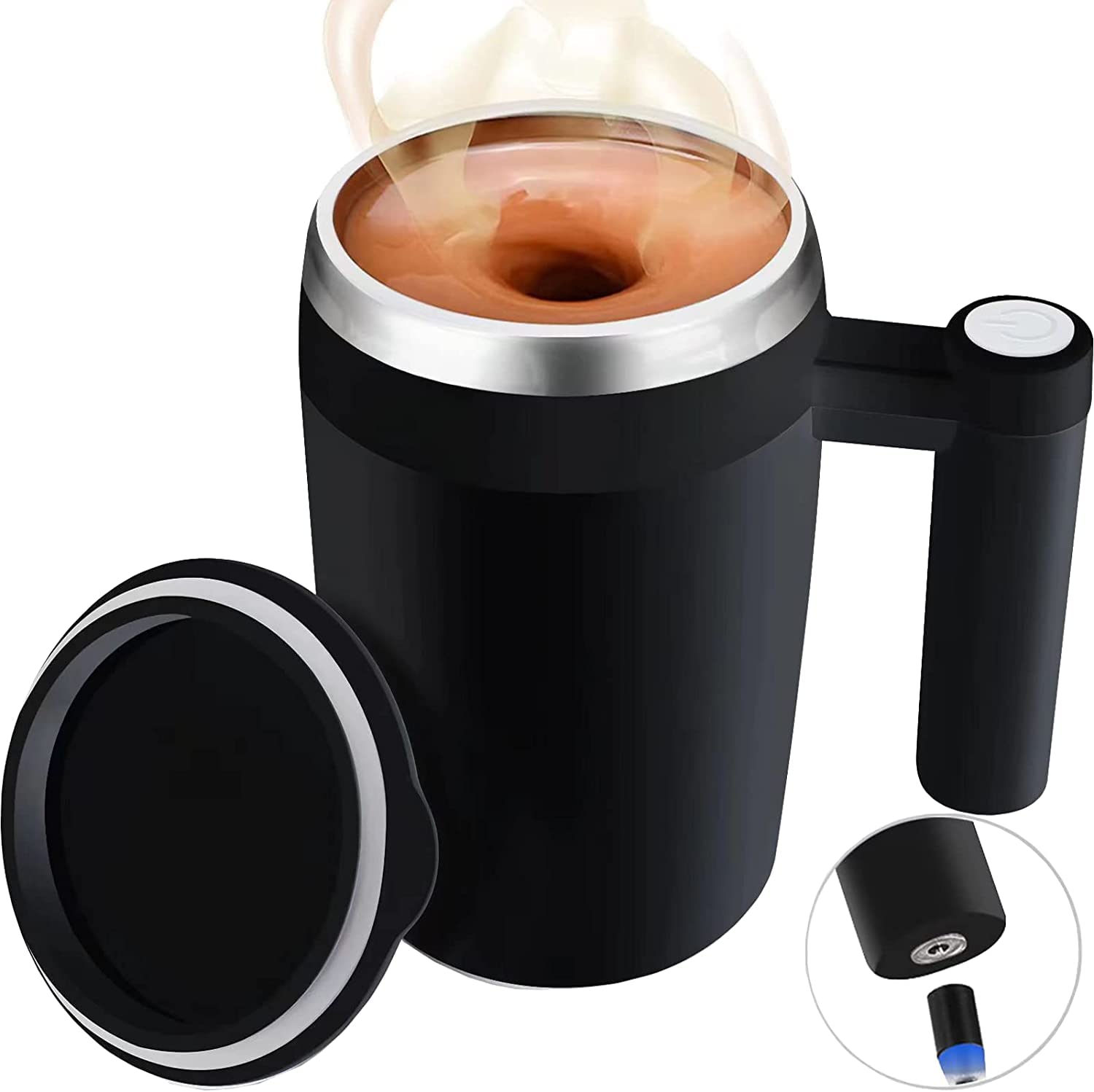 TECHSOUK Self Stirring Coffee Mug - Auto Self Mixing Stainless Steel Cup for Coffee/Tea/Hot Chocolate/Milk Mug for Office/Kitchen/Travel/Home Best Gift ( 380 ML) (Black)