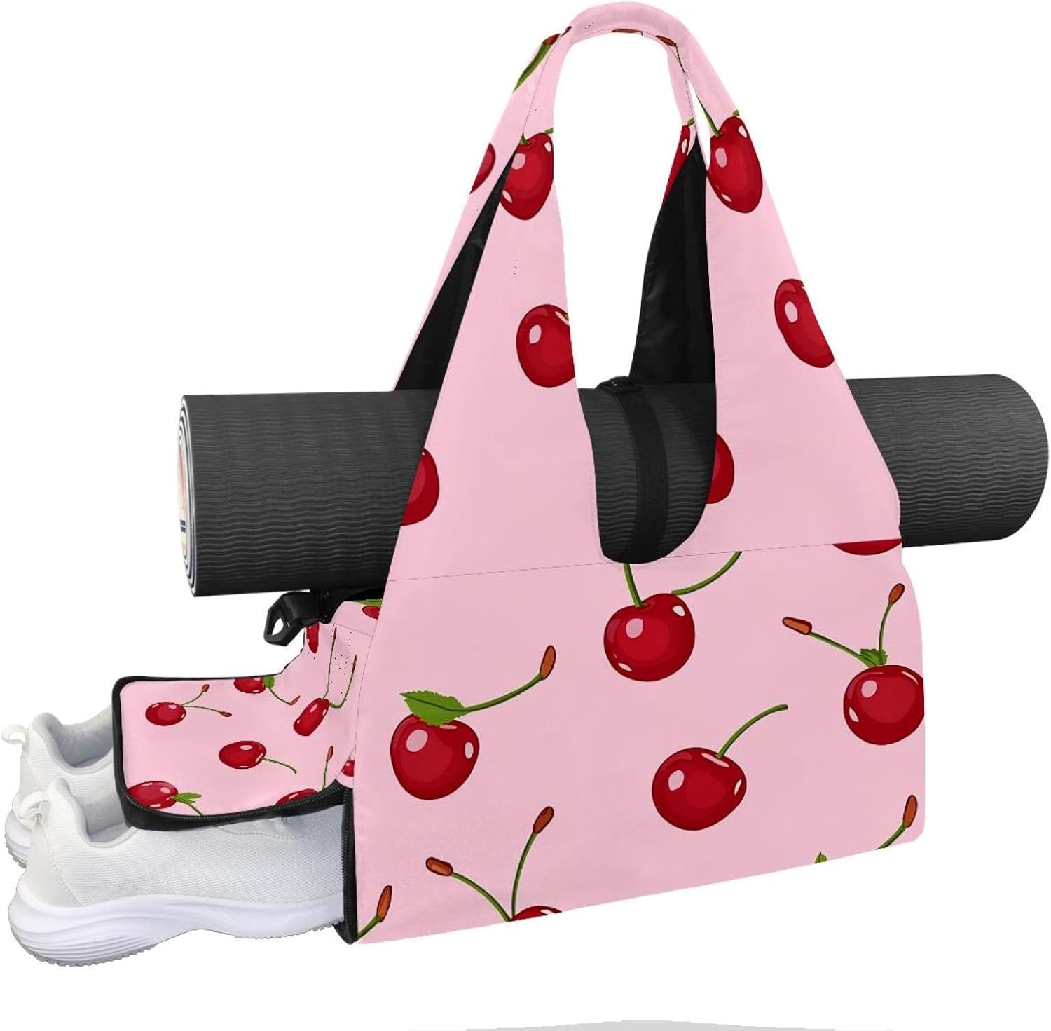 Yoga Mat Bag, Gym Workout Bag with Shoe Compartment, Rabbit Cherry Pilates Bag for Women, Quick Access Storage Yoga Tote Bag for Sports Travel Office