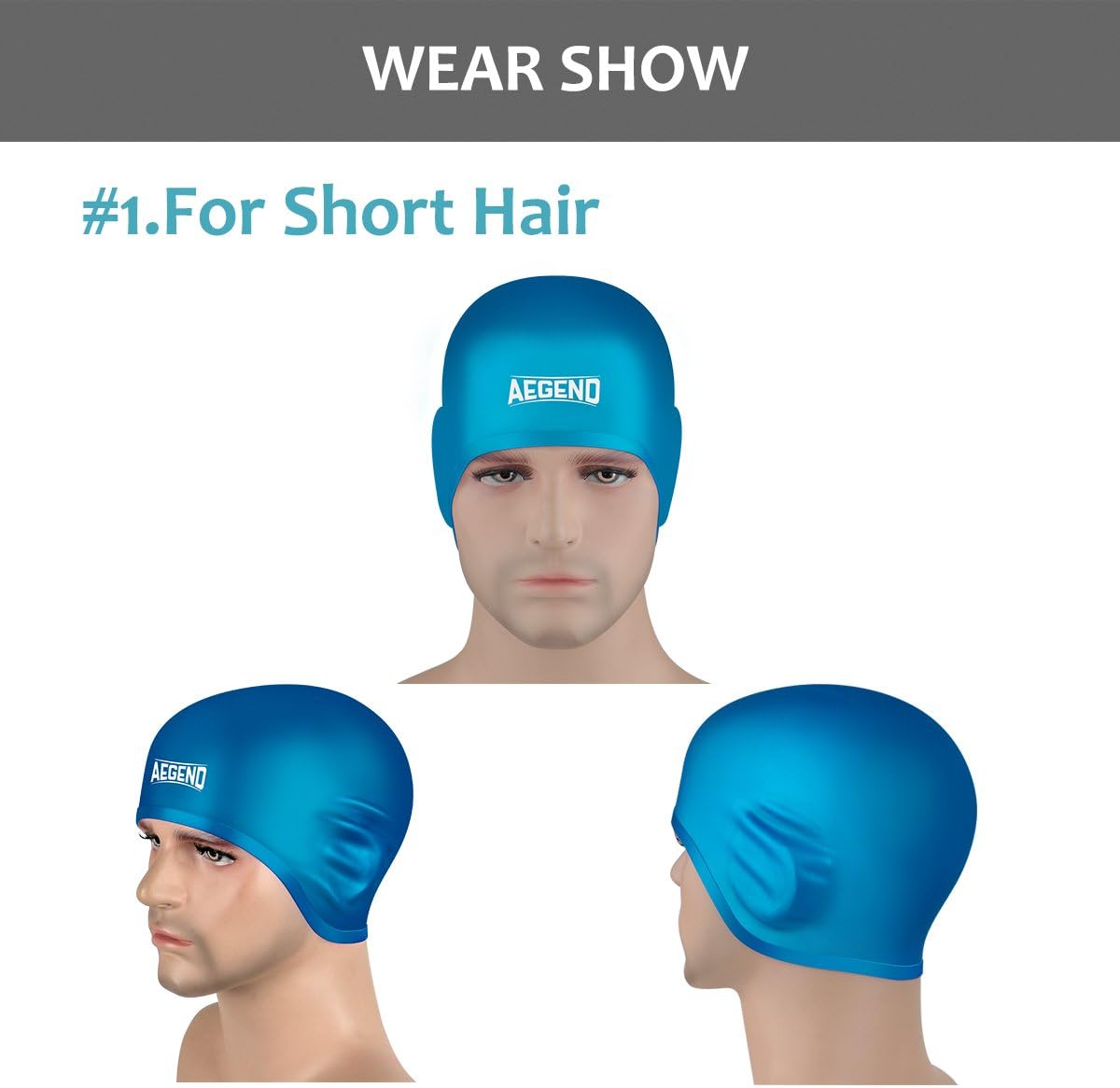Aegend Solid Silicone Swim Cap, Comfortable Fit Swim Caps Swimming Cap for Men Women Adults Youths, 3D Ergonomic Design, 5 Colors